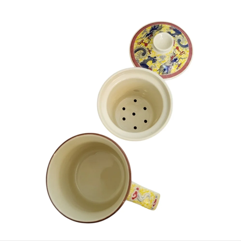 Generic Long Yi Chinese Porcelain Yellow Dragon Design Mug Cup With Lid